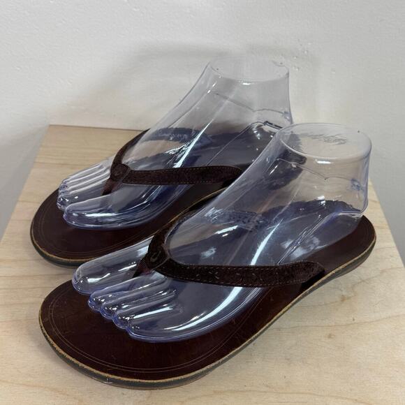Olukai puka Women’s Sandals Flip Flop Thong Brown Leather Size 7 Comfort - Picture 1 of 5